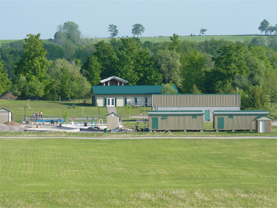 View of buildings from top of hill